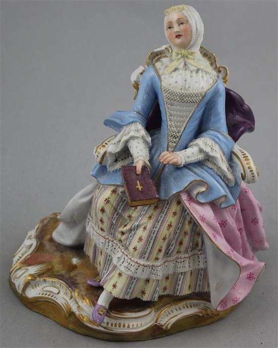 A Meissen figure of the Good Housekeeper, late 19th century, 15.5cm, losses